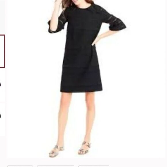 J. Crew Flutter Sleeve Eyelet Shift Black Dress. SZ 12 petite - Picture 2 of 7